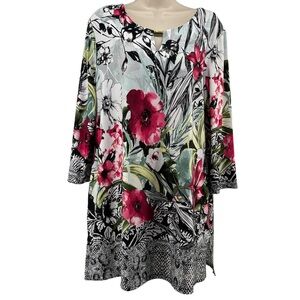 Linea Domani Women's Floral Print Tunic Short Mini Dress w/Keyhole Neck Size XL